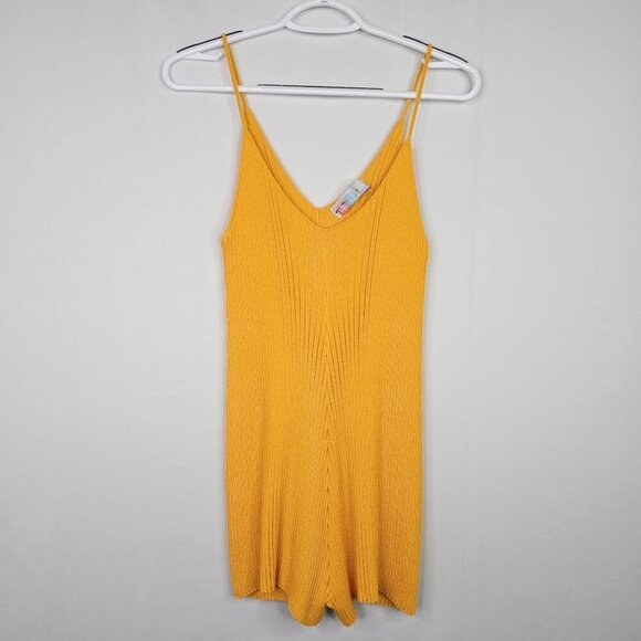 FREE PEOPLE BEACH Nola Romper GOLD YELLOW size XS Knit Shorts Relaxed Stretchy - Picture 2 of 4